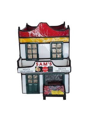 Forma Vitrum Coca-Cola Sams Grocery Lighted Stained Glass Village #11901